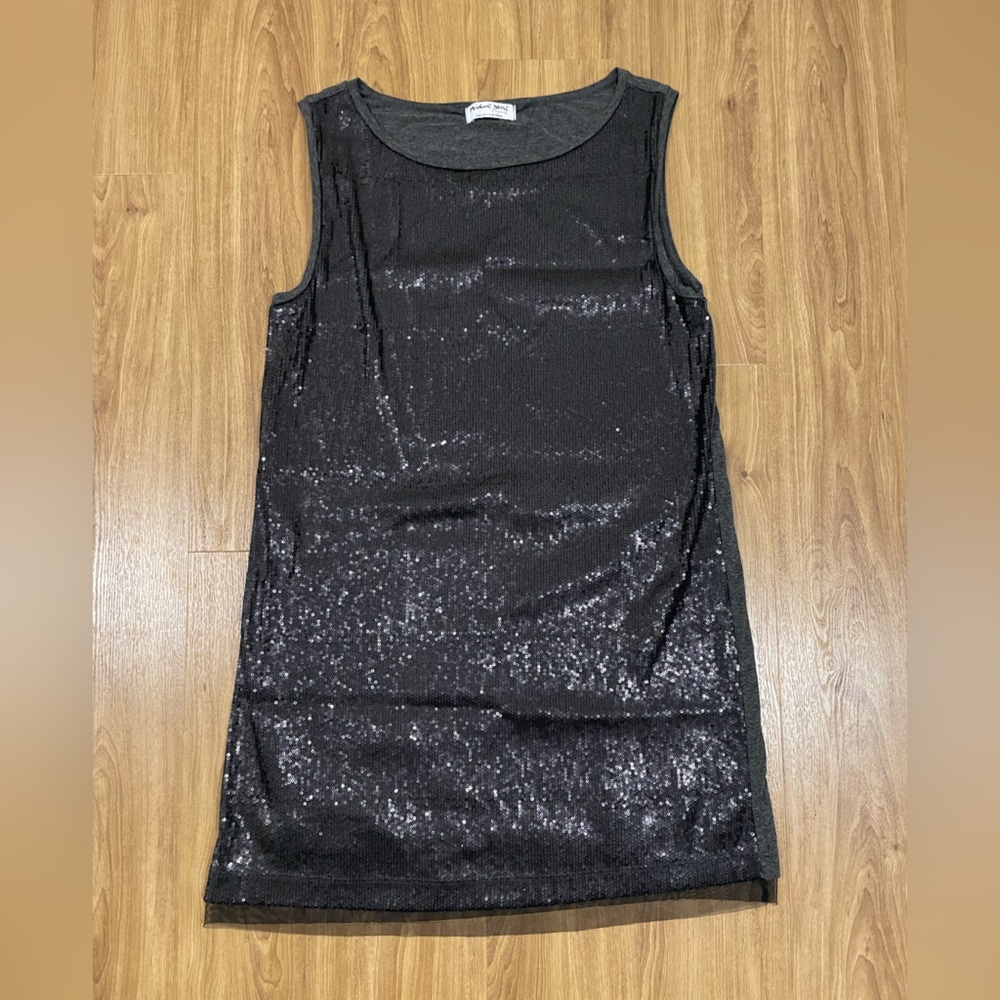 Michael Stars Black Sequin Sleeveless Tee Shirt Dress, O/S